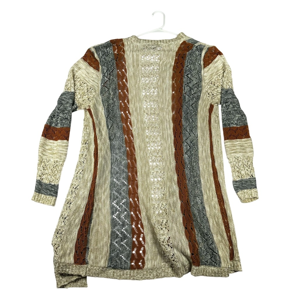 Absolutely Famous Womens 1X Cardigan Sweater Open Front Striped Knit Beige Rust - Picture 2 of 14